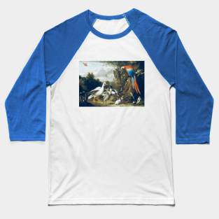 A Macaw, Ducks, Parrots and Other Birds in a Landscape by Jacob Bogdani Baseball T-Shirt